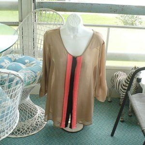 ❤️ Spoiled Sheer Tan Drapped Blouse XL Sleeve 3/4